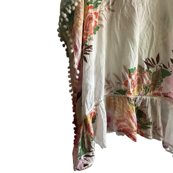 Z&L Bohemian Floral V-Neck Pom Pom Tunic Top/beach Cover Up 100% Cotton - Picture 16 of 16